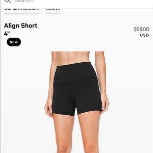 Lulu Lemon align 4” highwaisted short